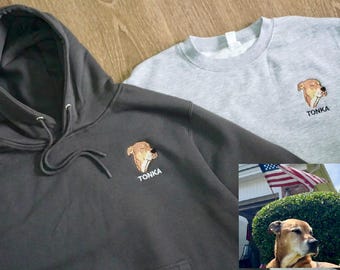 Embroidered Pet Face & Name Anime fleece Sweatshirts Personalized Embroidered Dog Sweatshirt with Portrait from Photo Gift for Dog Mom Dad