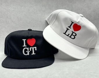 Customizable 5 Panel Unstructured Custom I Love City Vintage Font Hat Cap I heart, Couple Gift, Anniversary, Mom Dad Present, Embroidery