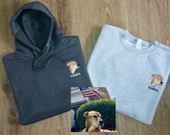 Embroidered Pet Face & Name premium fleece Sweatshirts Personalized Cats Dog Sweatshirt with Portrait from Photo Gift for Dog Mom Dad