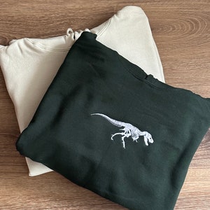 Dinosaur Skeleton Embroidered Pullover Hoodie | Fleece , Cotton , Science, School, T Rex ,