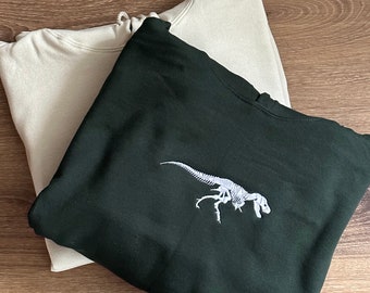 Dinosaur Skeleton Embroidered Pullover Hoodie | Fleece , Cotton , Science, School, T Rex ,