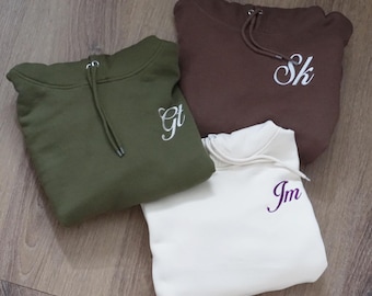 Custom Embroidered Left Chest Hoodie Sweatshirt, Anniversary Gift, Personalized Gift Embroidery Sweater Christmas Gift Couples Fancy Cursive