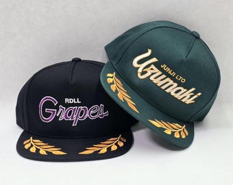Customizable Premium Embroidered 5 Panel Captain's Hat Commander leaves leaf Vintage Sport Script Personalized Custom Baseball Gifts for Dad