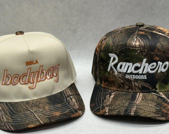 2 Tone Custom Camo Tree City Vintage Font Script California USA Sports Snapback Hat hood make your own customizable Script cap gifts for