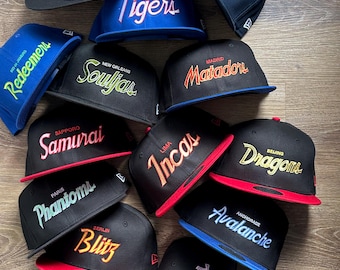 Customizable New Structure SnapBack Hat Custom Vintage Sports Script Gifts For Mom Dads Weddings Script cap party events Baseball , Font Era