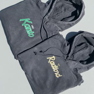 Personalized Vintage Sport Script Embroidered Vintage Washed Hoodies, Personalized Shirt, Personalized Hoodie, customized, premium. Custom image 1