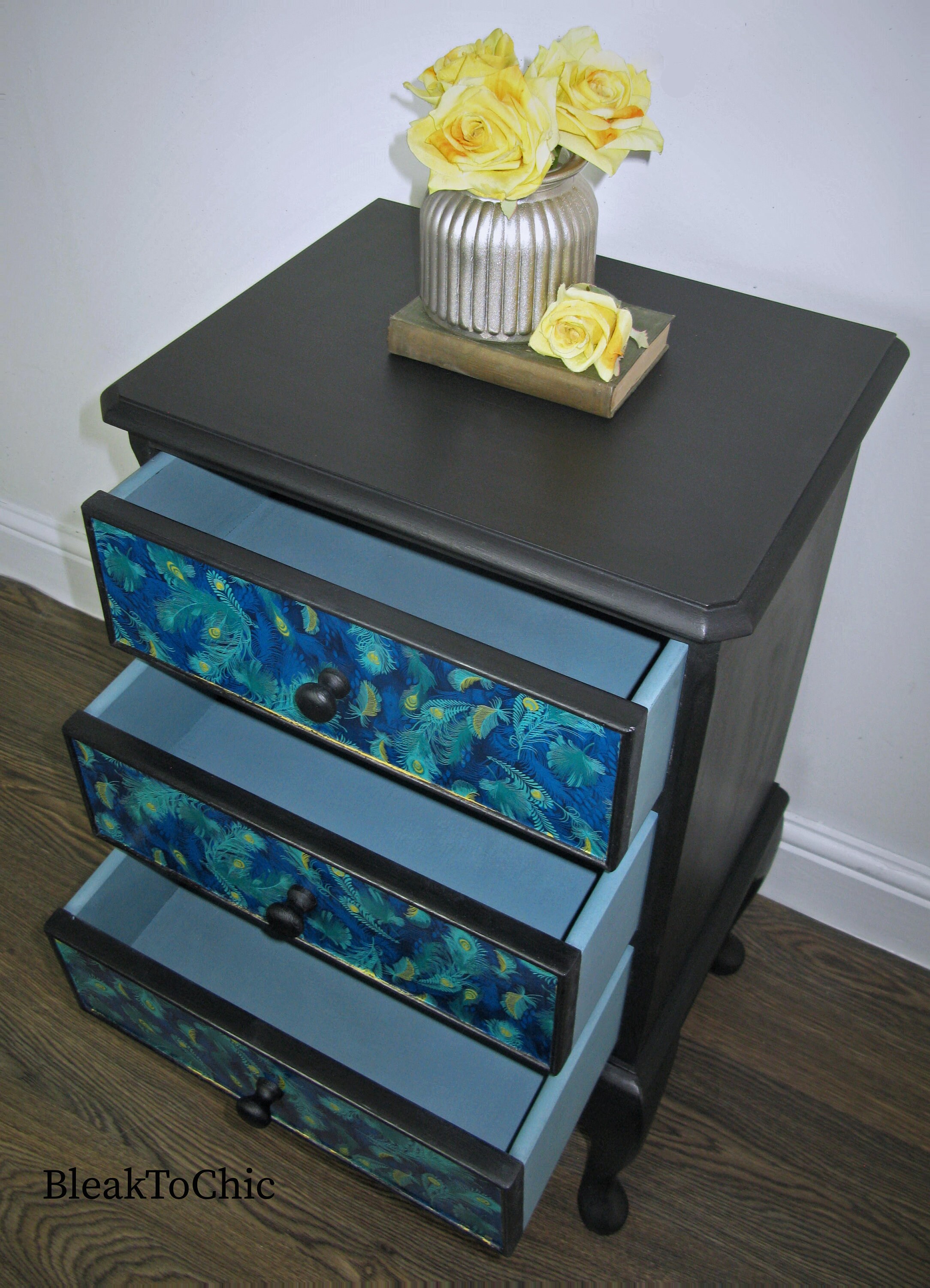 Black Queen Anne Bedside Drawer. Hand Painted With Vintro Etsy UK