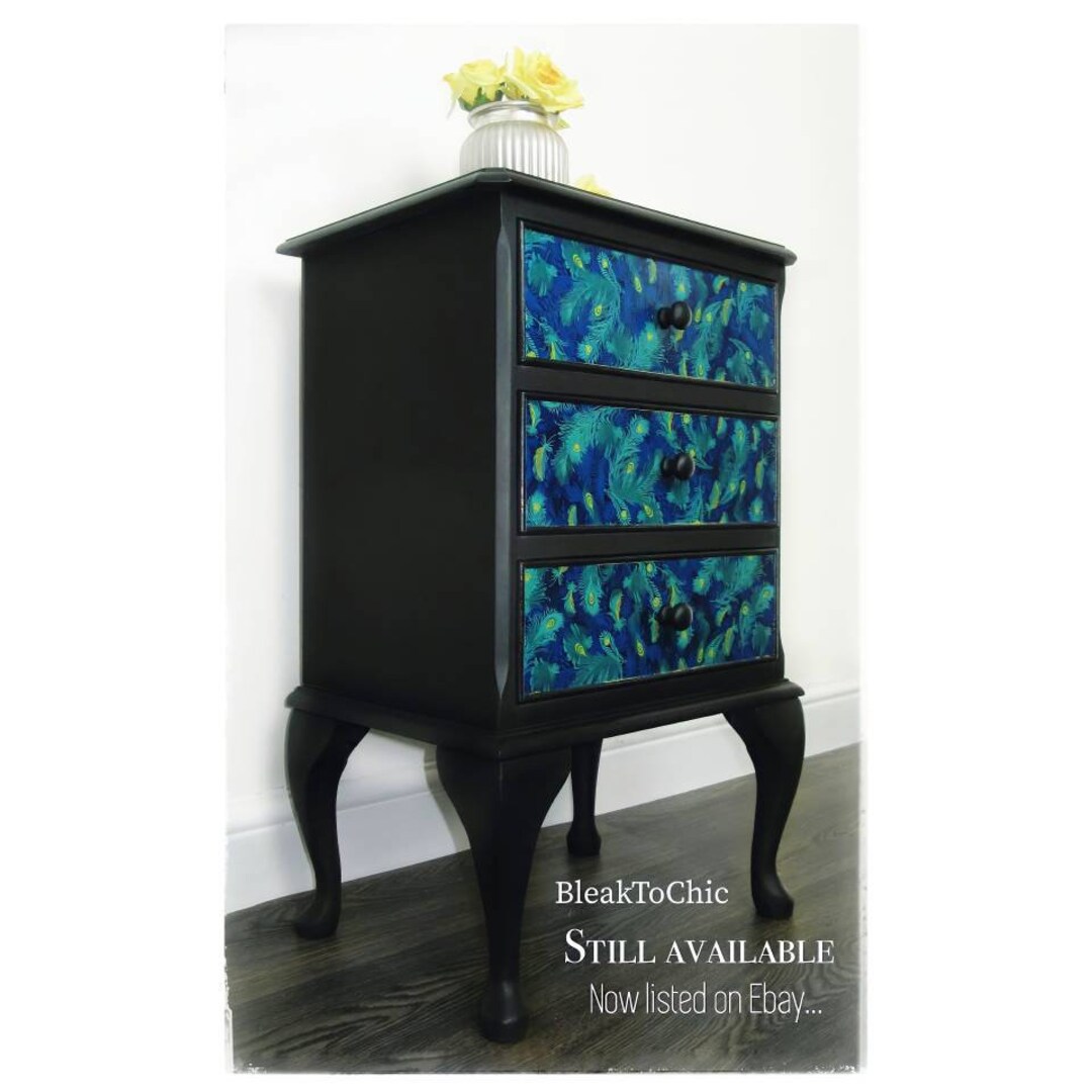 Black Queen Anne Bedside Drawer. Hand Painted With Vintro Etsy UK