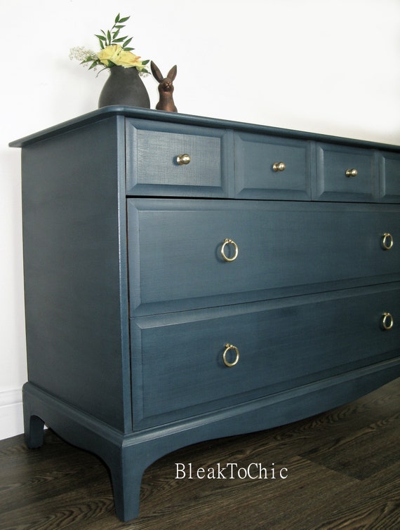 Dark Blue Chest Of Drawers By Stag Minstrel Hand Painted With Etsy