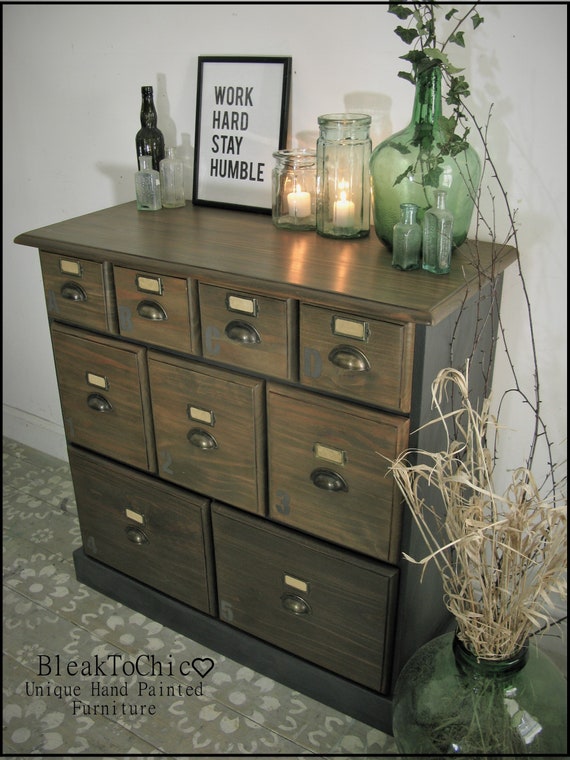Solid Pine Industrial Style Bank Chest Of Drawers Graphite Etsy