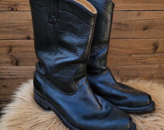 Vintage Canada West Black Leather Cowboy Boots | Made in Canada Ranch Western Size 10.5