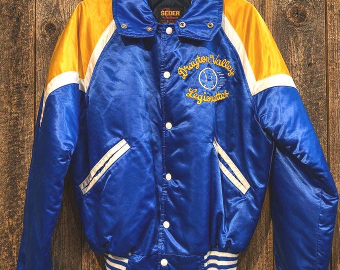 Vintage Drayton Valley Legionettes Satin Bomber Jacket | Royal Blue Hockey Team Apparel