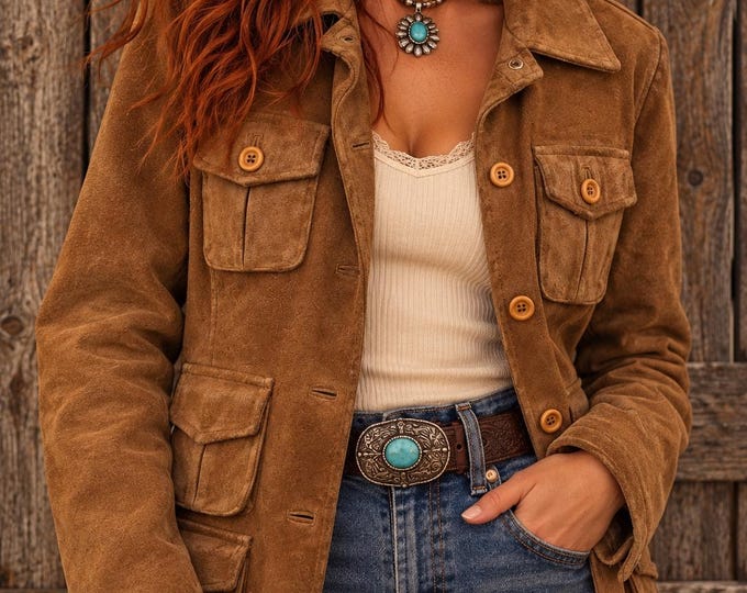 Vintage Vera Pelle Suede Safari Jacket | Italian Made, 70s Western Utility Style
