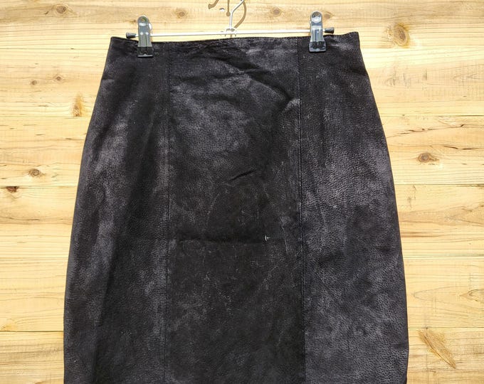 Vintage Black Suede Leather Skirt | 90s Minimalist | Western | Soft Genuine Leather