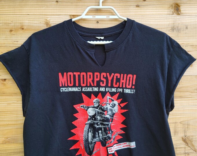 Motorpsycho Biker Cat Crop Top | Hand-Reworked Moto Punk Shirt