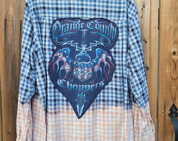 Upcycled WindRiver Blue Plaid with Orange County Choppers Patch