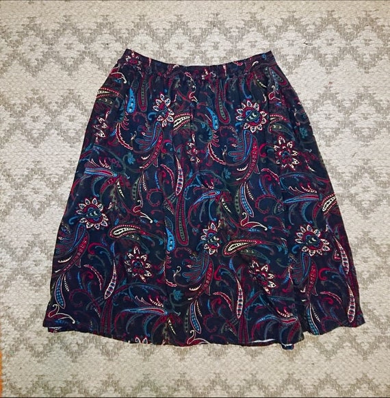 Vintage 90's Navy Paisley Prairie Skirt - image 3