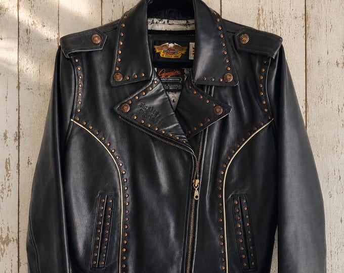 Vintage Y2K Harley-Davidson Studded Leather Moto Jacket Women's XL – An American Legend