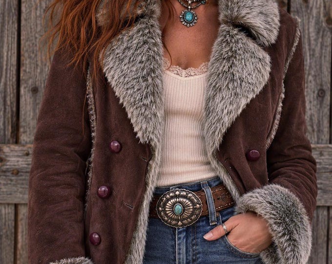 Vintage Y2K Jeanne Pierre Faux Fur Penny Lane Coat | Brown Shearling Style Jacket Small
