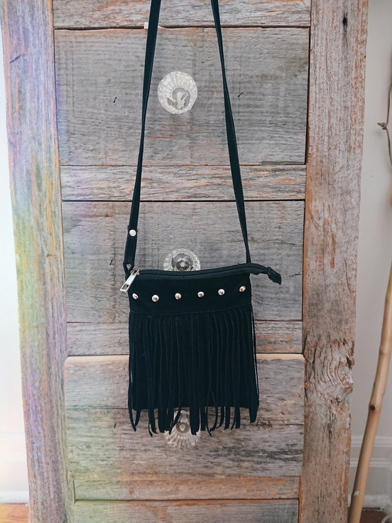 Faux Suede Fringe Crossbody Bag