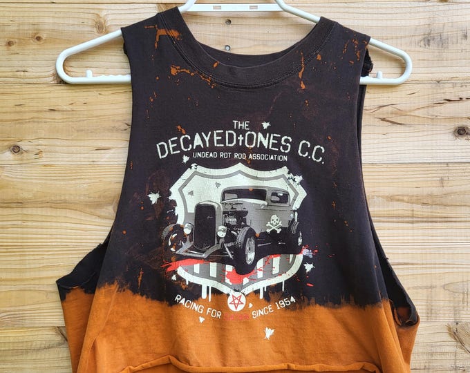 Upcycled Rat Rod Muscle Tank | Bleached Hot Rod Graphic Tee, Biker Rockabilly Style