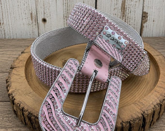 BHW Pink Leather Rhinestone Western Belt – Y2K Bling Cowgirl Belt
