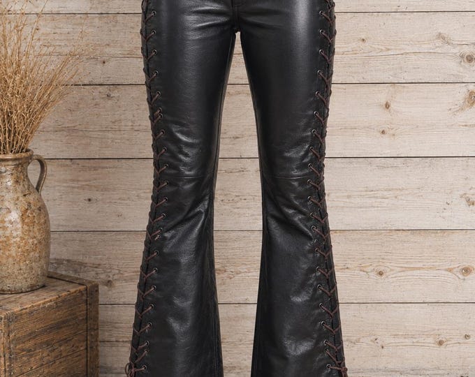 Vintage 90s Jamin Leather Pants: Black Lace-Up Biker Style (Size 10)