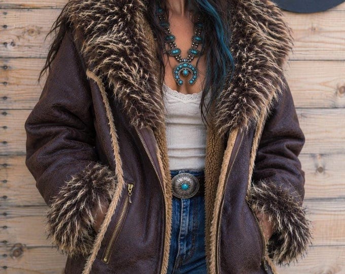 Vintage Y2K Angelo Litrico Faux Leather Jacket – Dark Brown Shearling Aviator Coat (Size M)