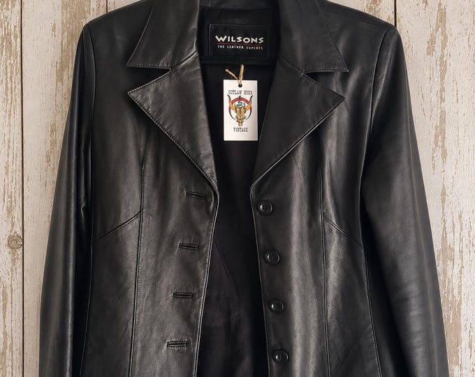 Vintage 90s Wilsons Black Leather Blazer Jacket – Women’s Medium – Minimalist Leather Coat