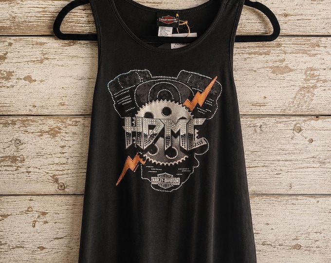 Harley Davidson Rhinestone HDMC Tank Top Women’s M – Black Y2K Biker Graphic Racerback