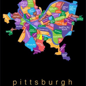 Map of all Pittsburgh&#39;s 90 Neighborhoods–Framed and Unframed Poster