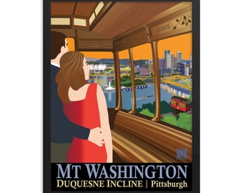 Duquesne Incline–Mt. Washington–Art Poster Print–Pittsburgh–View of Pittsburgh–Wall Decor–Art Print–Girlfriend Present