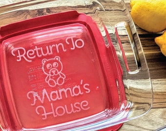 Custom Etched Pyrex Baking Dish, Personalized Glass Storage (8x8)