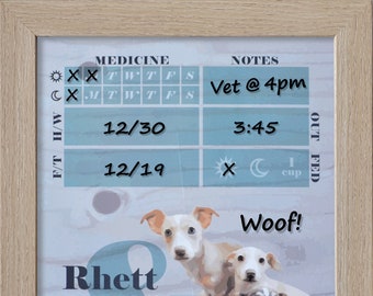 Custom Dry Erase Board for Dogs, Pet Portrait, Dog Organizer, Pet Schedule, Dog Lover Gift, Feeding Schedule, Vintage