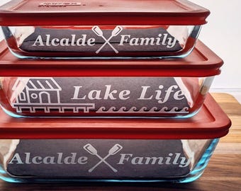 Custom Etched Pyrex Dish Set, Personalized Glass Baking Pan