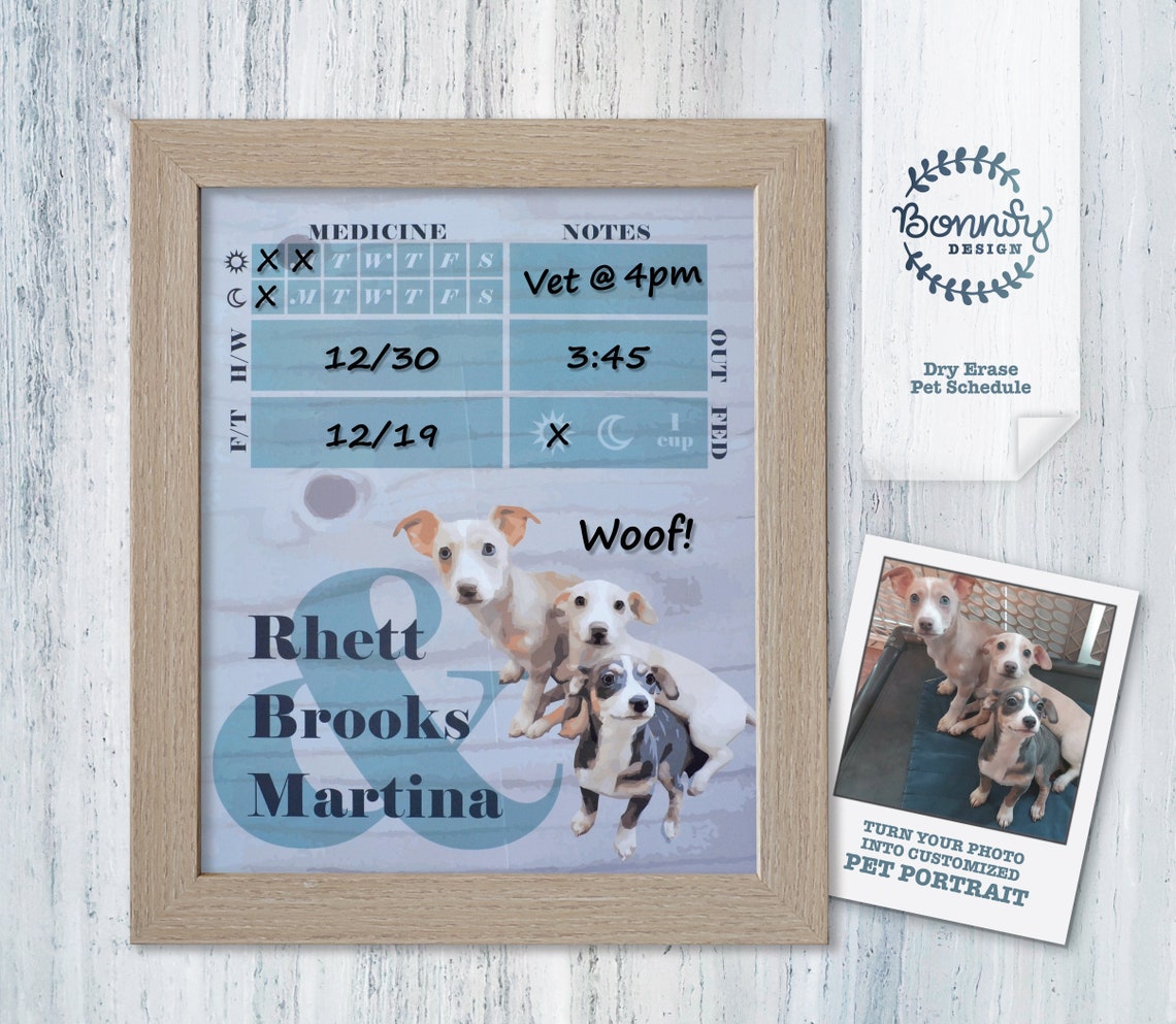 Custom Dry Erase Board for Dogs, Pet Portrait, Dog Organizer, Pet