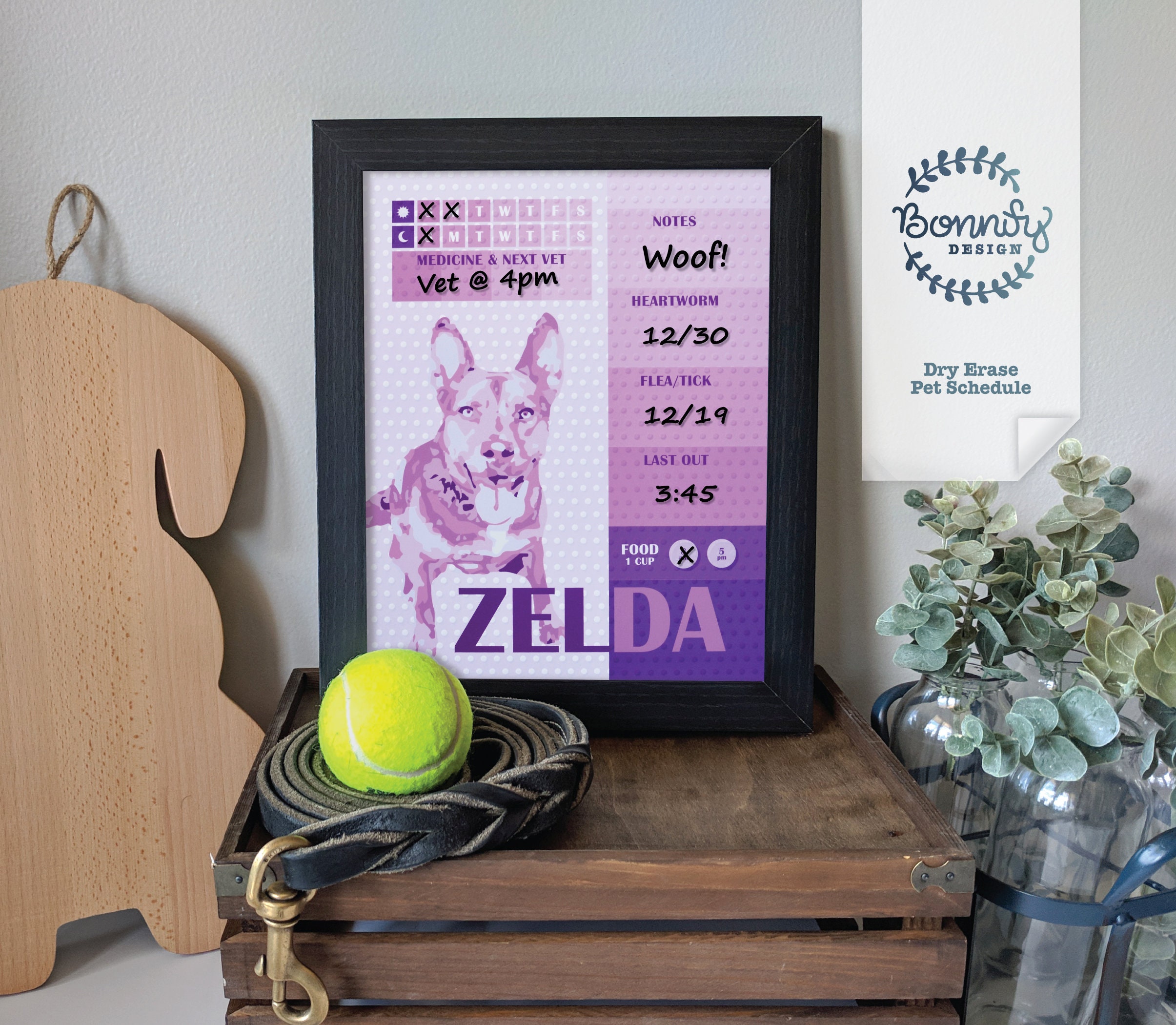 Custom Dry Erase Board for Dogs, Pet Portrait, Dog Organizer, Pet