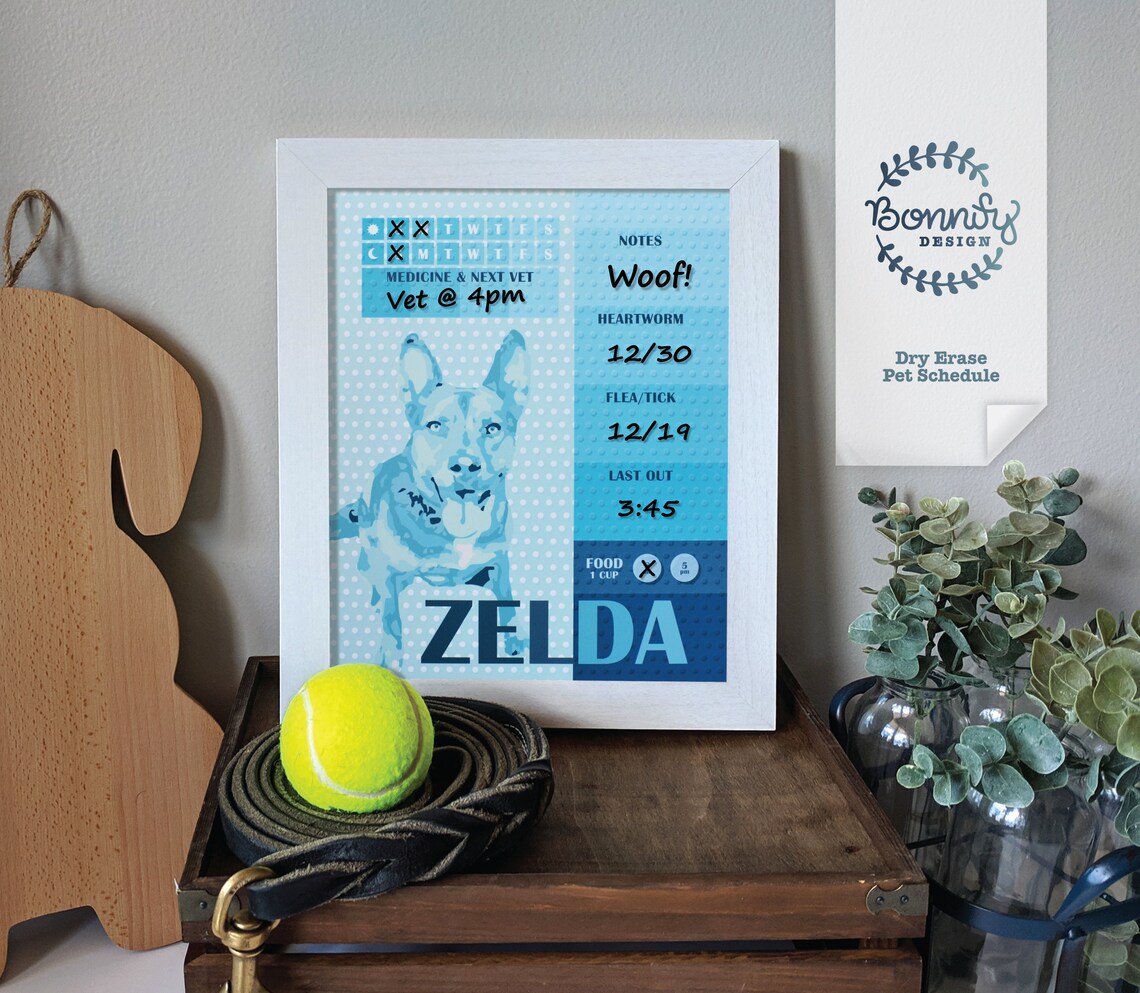 Custom Dry Erase Board for Dogs, Pet Portrait, Dog Organizer, Pet