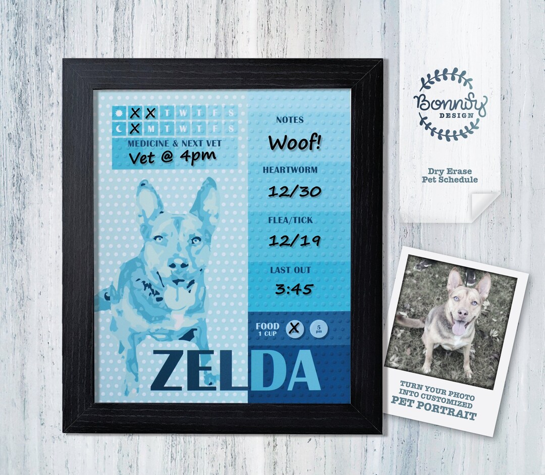 Custom Dry Erase Board for Dogs, Pet Portrait, Dog Organizer, Pet