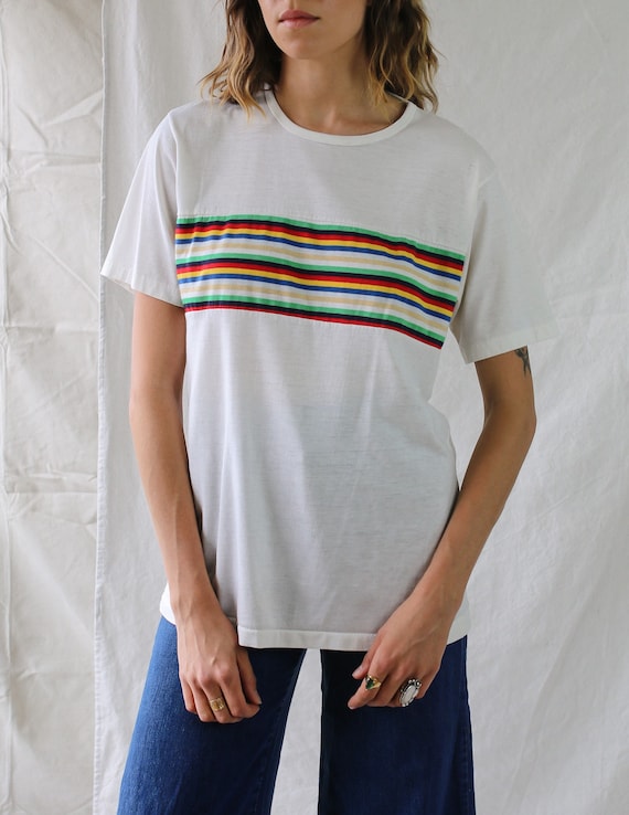 1970s Stripe Detail T-shirt - image 1