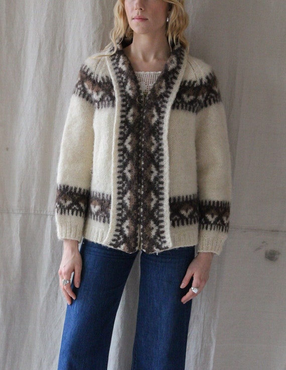 1970s Wool Hand Knit Cardigan Sweater - image 1