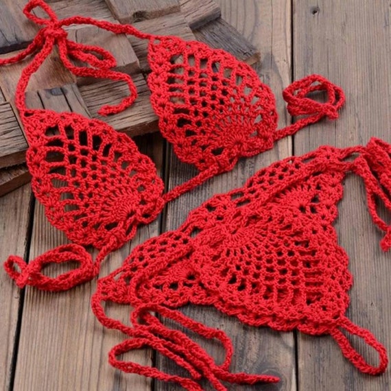 Red crochet bikini top
