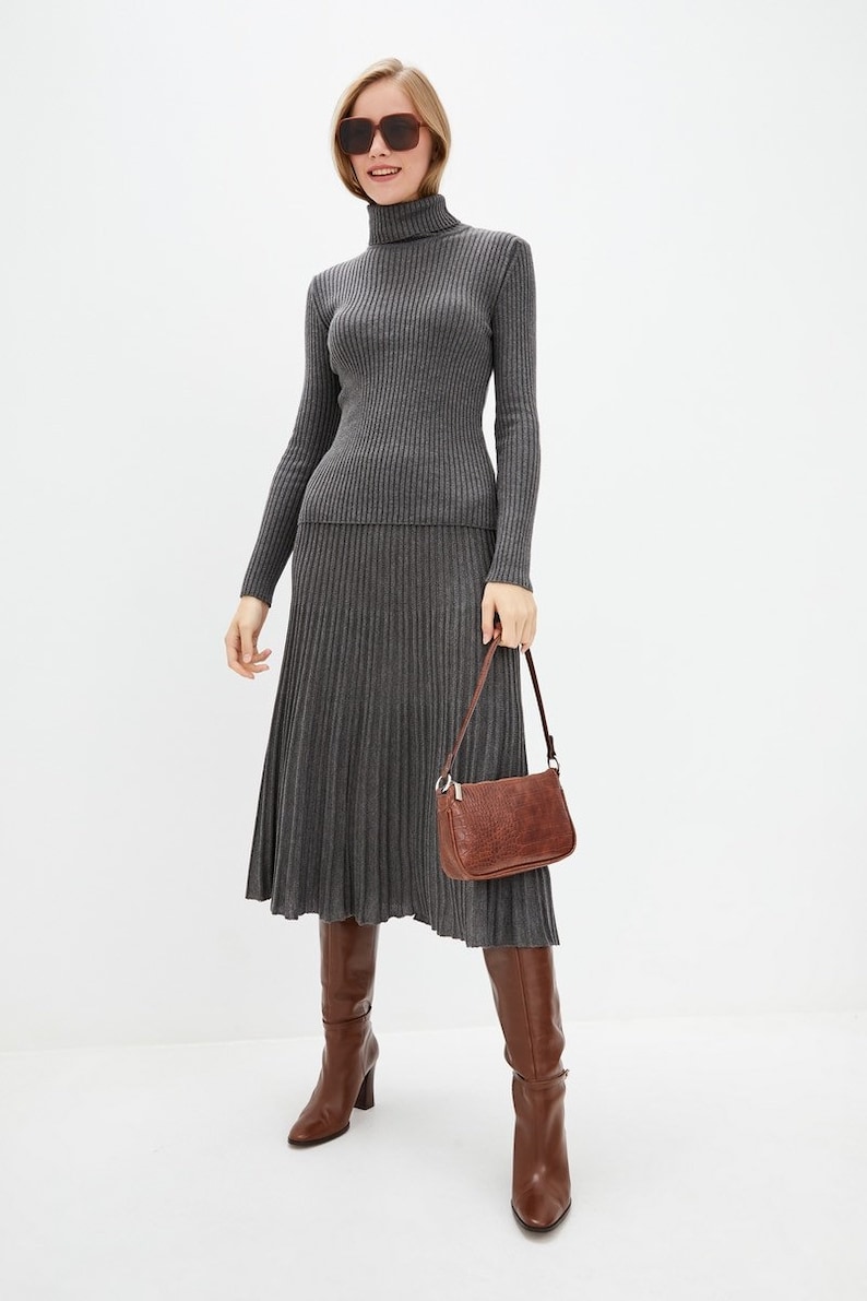 Knitted Midi Skirt Ribbed Jersey Skirt Knit Long Skirt Fall Etsy