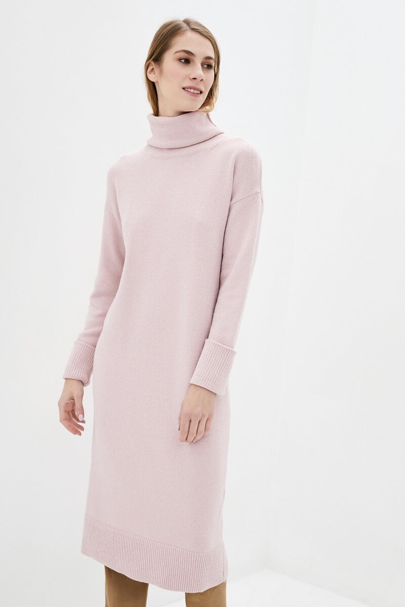 Pink Boho Knit Dress Woolen Dress 