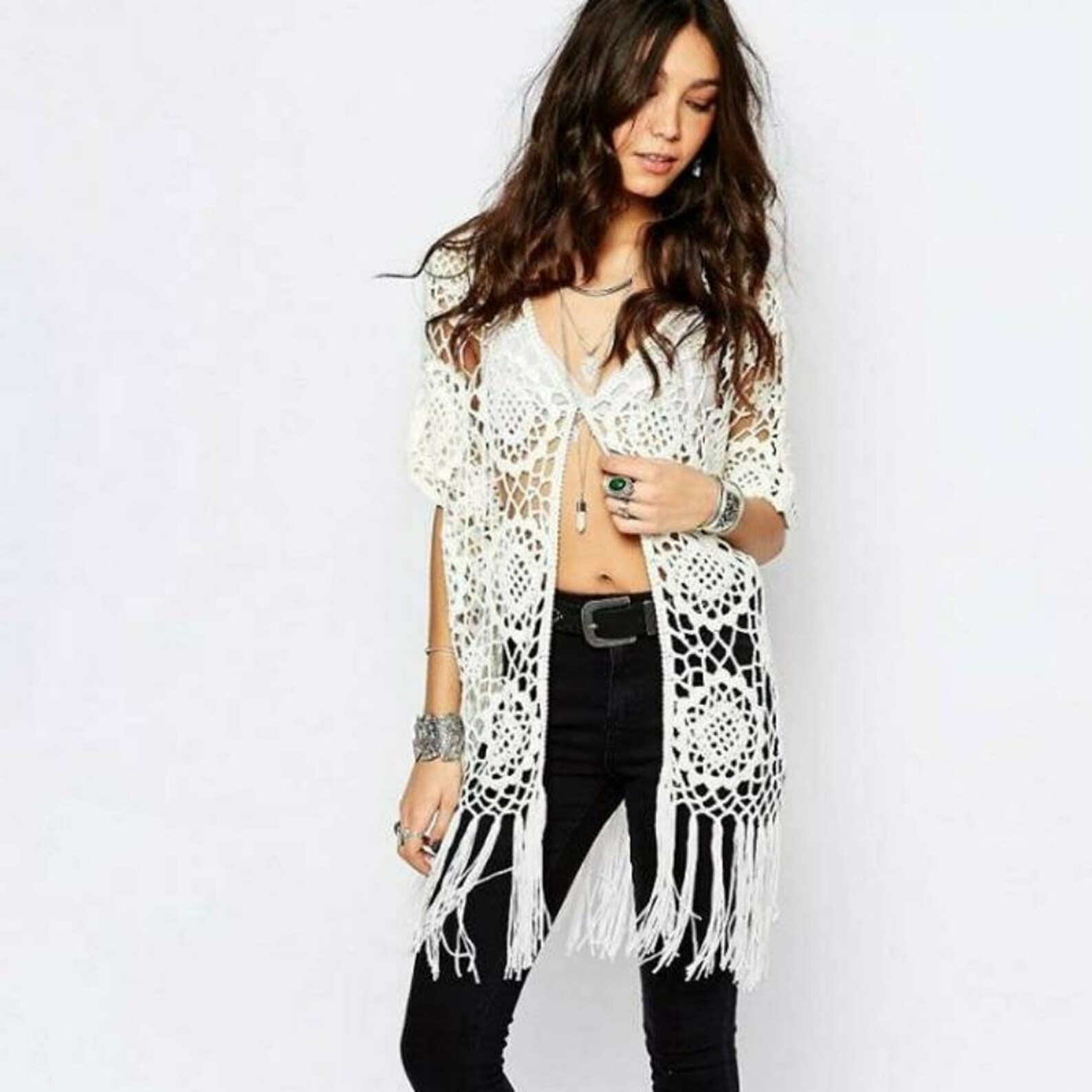 Boho Crochet Vest Maxi Long White Vest Wedding Sexy Vest Boho Etsy