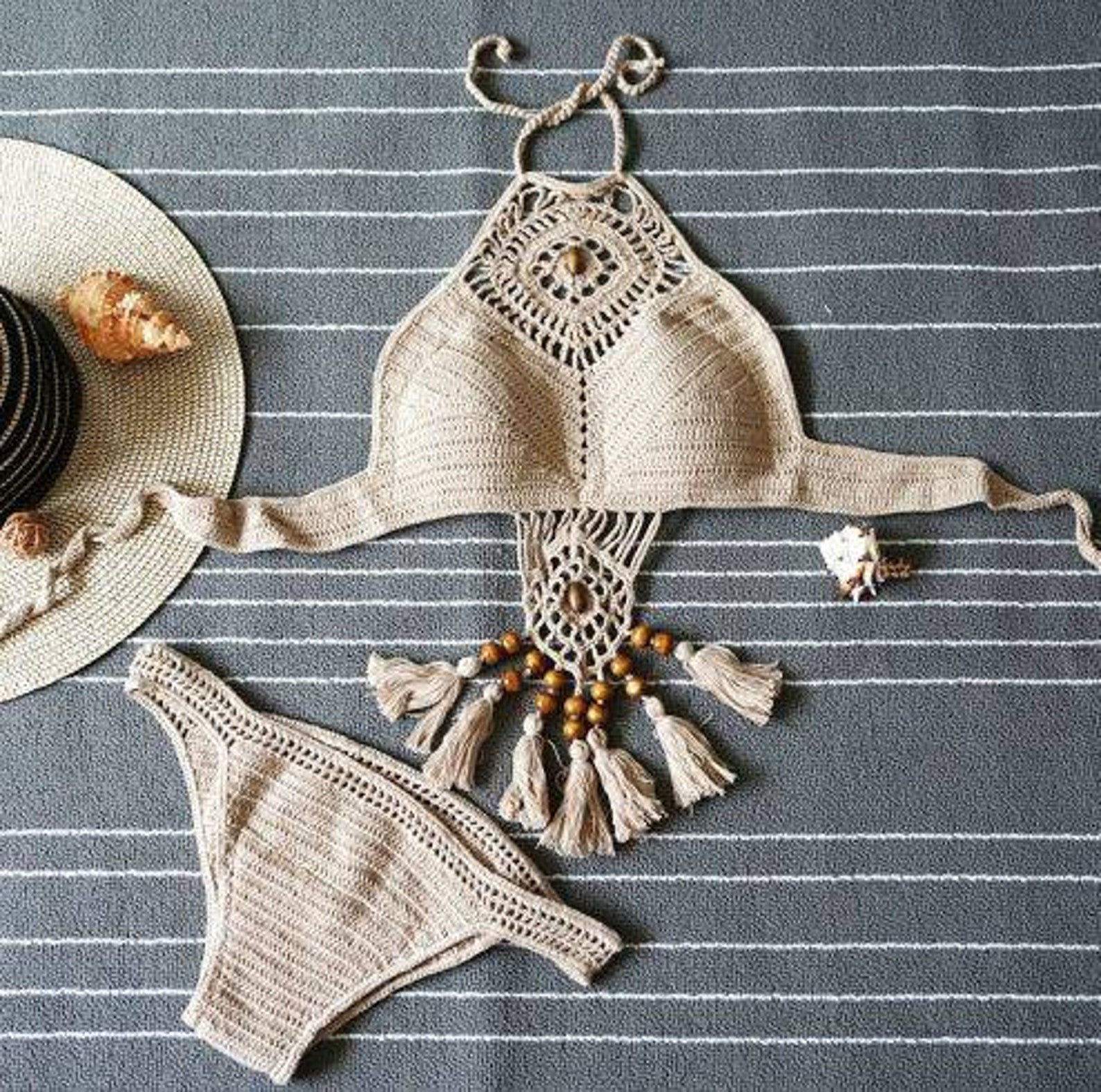 Boho Crochet Swimsuit Top & Bikini Knitted Beach Top Handmade Etsy