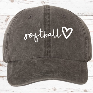 Softball, Softball Script Heart Pigment Dyed Unstructured Softball Cap, Softball, Game Day, Softball Game, Softball Mom Softball More Colors