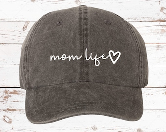 Mom Life Script Dad Hat, Pigment Dyed Unstructured Baseball Cap, Mom Hat, Gift For Mom, Gift For Her, Momt Life, More Color Options