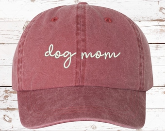 Dog Mom Script EMBROIDERED Dad Hat, Pigment Dyed Unstructured Baseball Cap, Gift For Dog Mom, Gift For Her, Fur Mama, Tons Of Color Options
