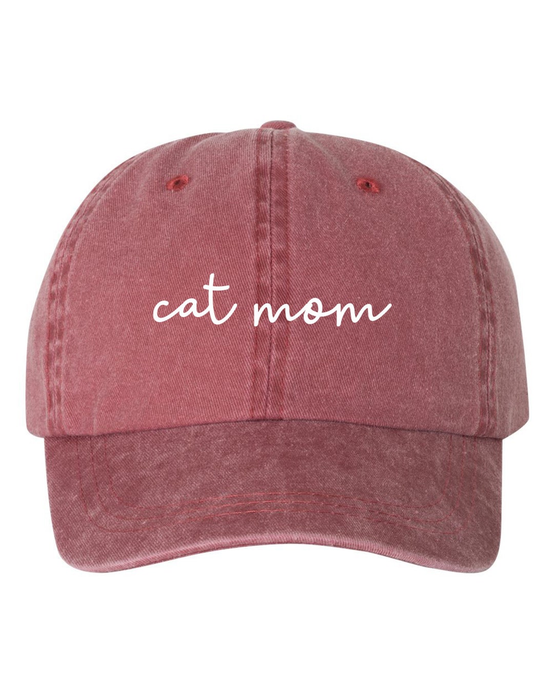 Cat Mom Script Dad Hat, Pigment Dyed Unstructured Baseball Cap